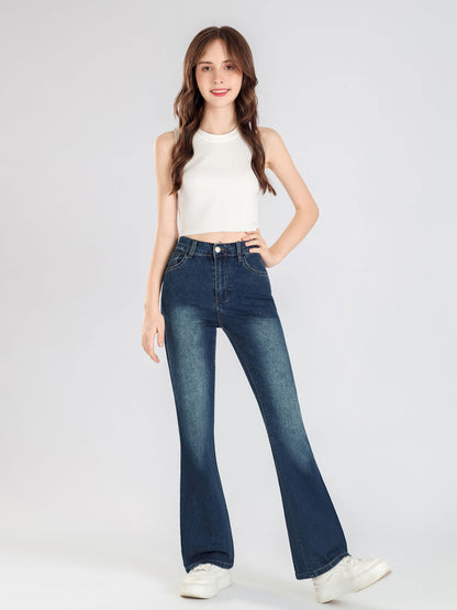 vlovelaw  Trendy Girls Blue Washed Bootcut Skinny Jeans,  Slim Fit Flare Leg Pants For Street Wear