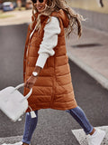 vlovelaw Hooded Sleeveless Coat, Casual Long Length Versatile Winter Warm Outerwear, Women's Clothing