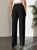 vlovelaw  Solid Straight Leg Pants, Elegant High Waist Loose Suit Pants, Women's Clothing