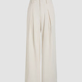 Solid Wide Leg Pants, Elegant Button Slant Pocket Draped Pants, Women's Clothing