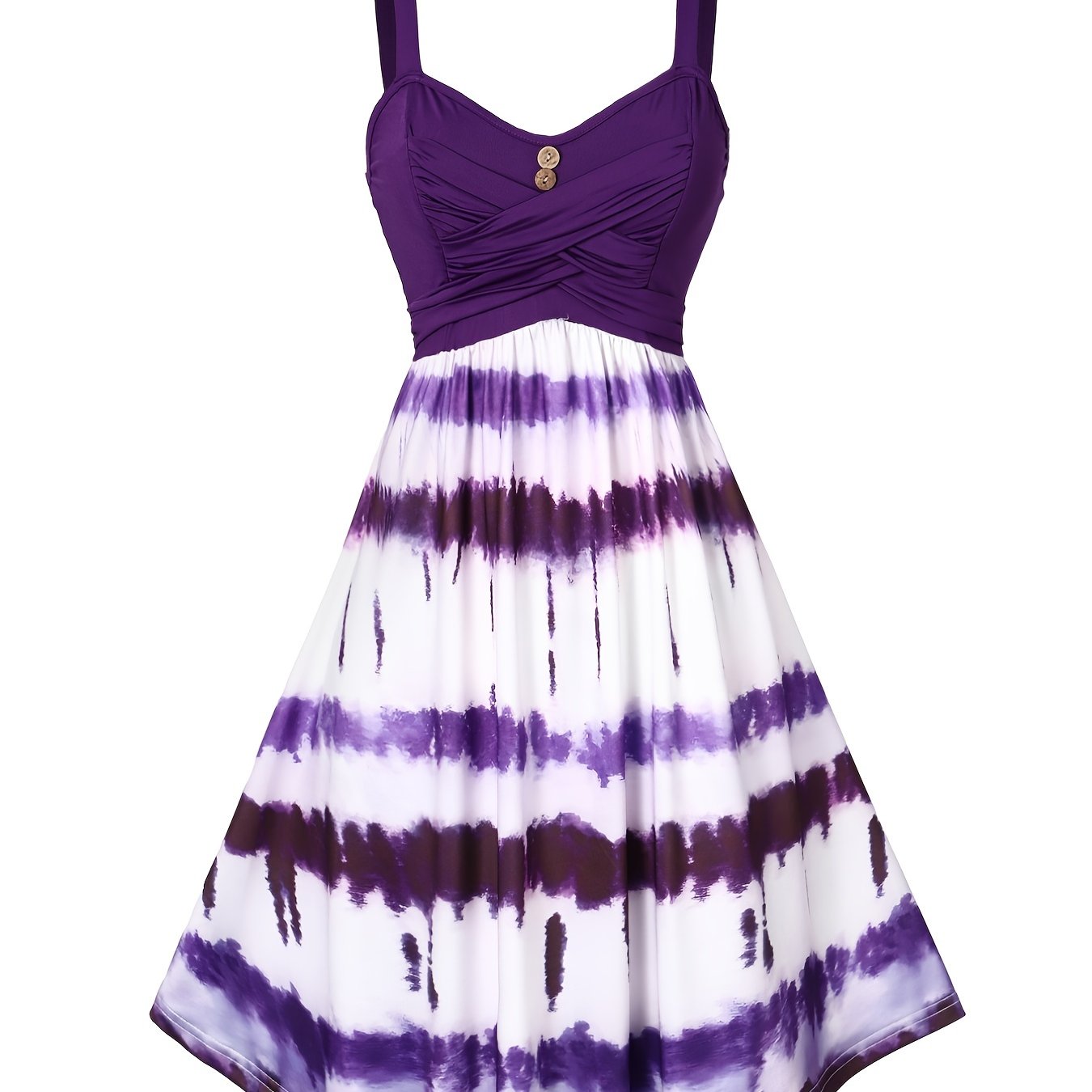 vlovelaw  Tie Dye Criss Cross Dress, Casual Sleeveless Ruffle Dress, Women's Clothing