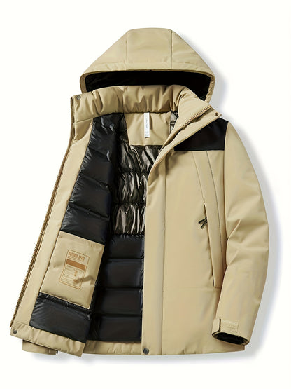 Womens Stylish Contrast Hooded Jacket - Insulated Thermal, Windproof, Waterproof - Secure Zip Pockets for Fall & Winter