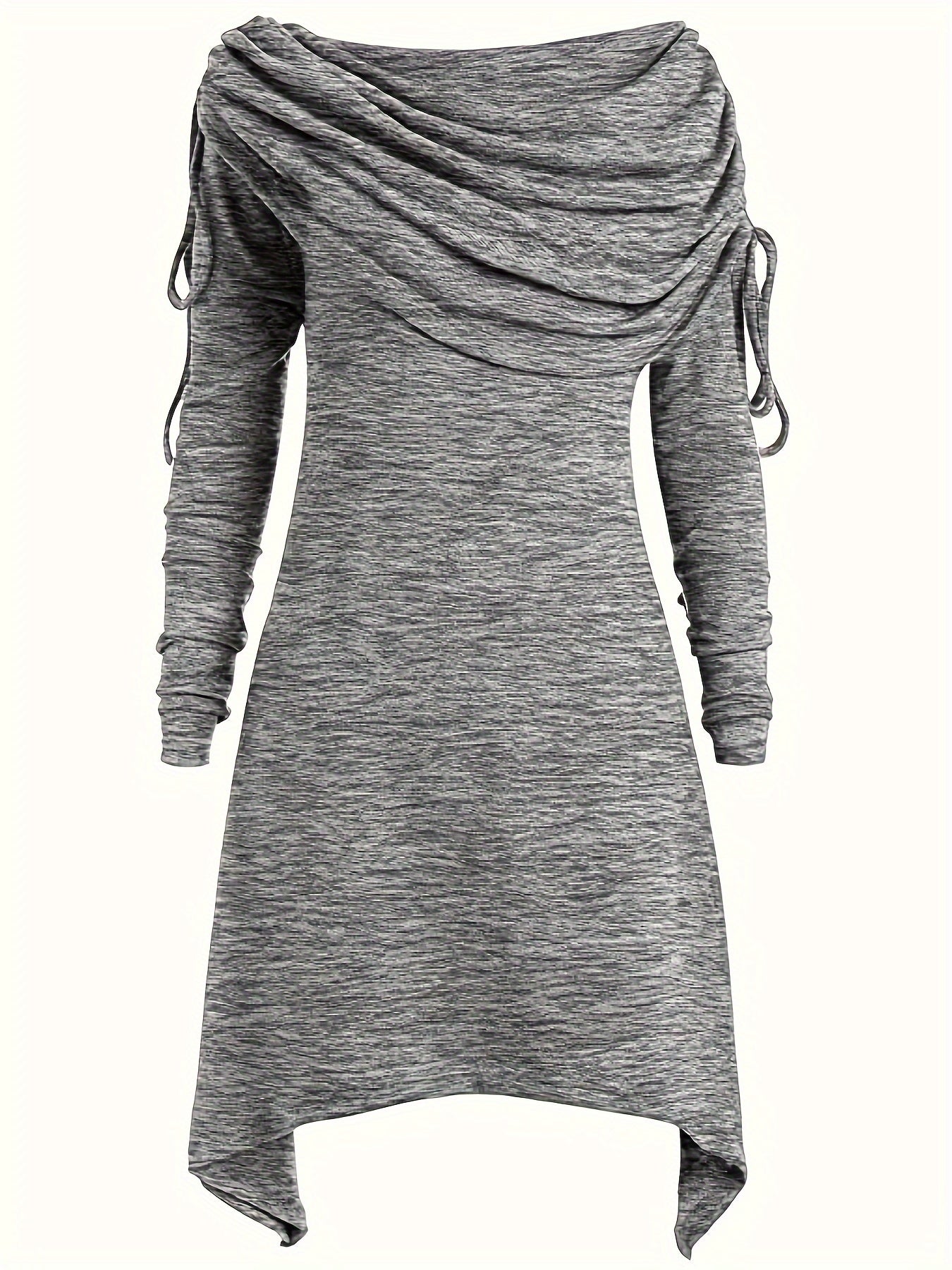 Solid Cowl Neck Dress, Elegant Long Sleeve Asymmetrical Dress, Women's Clothing