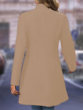 Solid Button Front Tunic Overcoat, Elegant Long Sleeve Winter Outwear, Women's Clothing