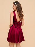 vlovelaw  Bow Back Decorate Solid Mini Dress, Elegant Sleeveless Dress For Party & Banquet, Women's Clothing