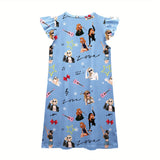 4-12 Years Old Girls Vibrant Animated Print Casual Dress - Ultra-Comfortable, Easy Care, Super Stretchy Fabric - Ideal for Spring and Summer Seasons