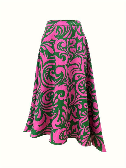 Mandala Print Flared Skirt, Casual High Waist A-line Skirt, Women's Clothing