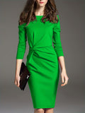 Twist Solid Dress, Elegant Long Sleeve Bodycon Party Dress, Women's Clothing