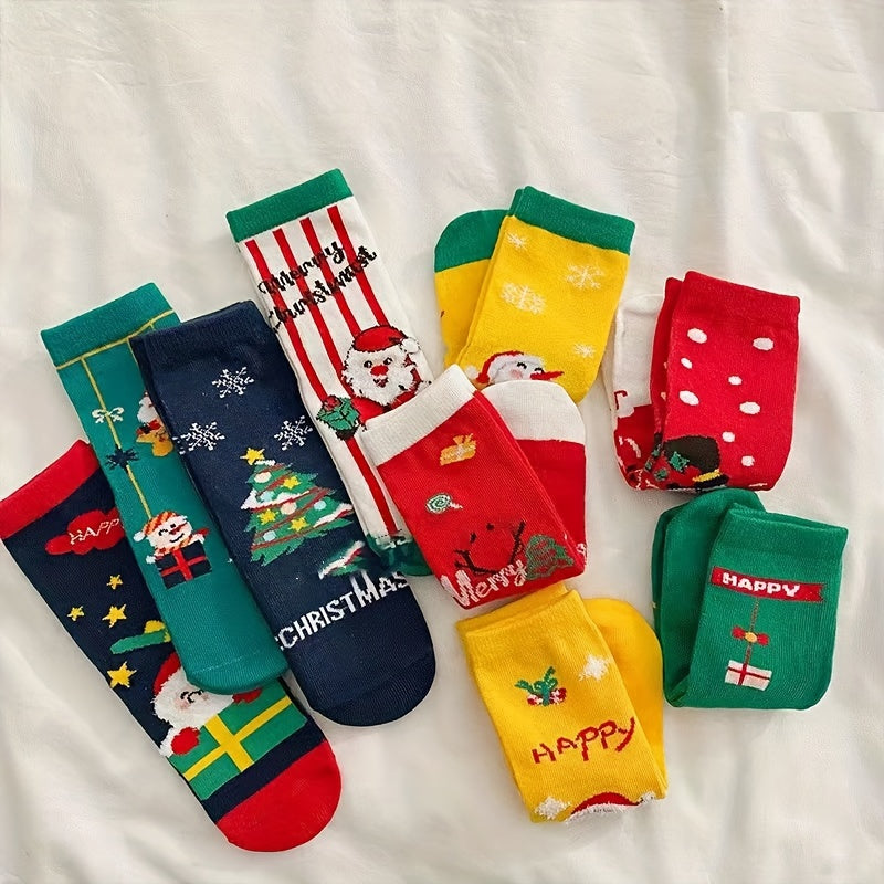 3pairs Baby Girls Kids Christmas Socks, Cartoon Santa Claus Christmas Tree Elk Snowman Cute Socks, Warm Socks For Autumn Winter, Toddlers Children's Socks