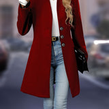 Solid Button Front Tunic Overcoat, Elegant Long Sleeve Winter Outwear, Women's Clothing