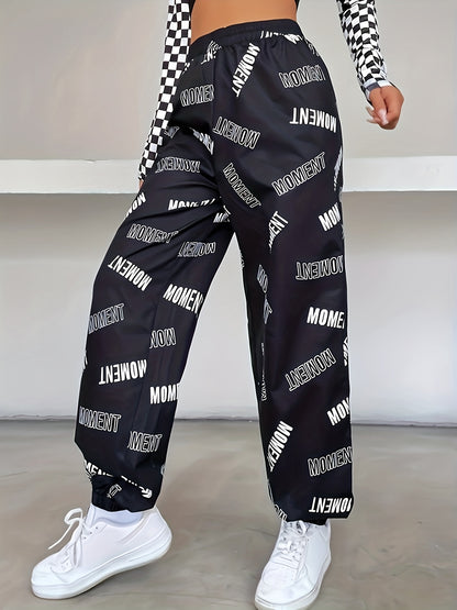 vlovelaw  Letter Print Baggy Joggers, Casual Elastic Waist Pants, Women's Clothing