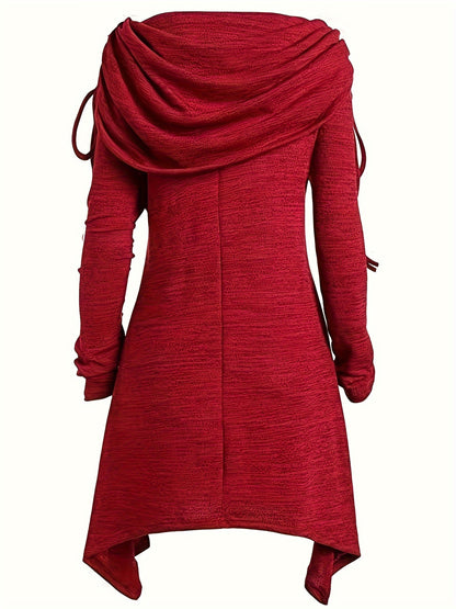 Solid Cowl Neck Dress, Elegant Long Sleeve Asymmetrical Dress, Women's Clothing