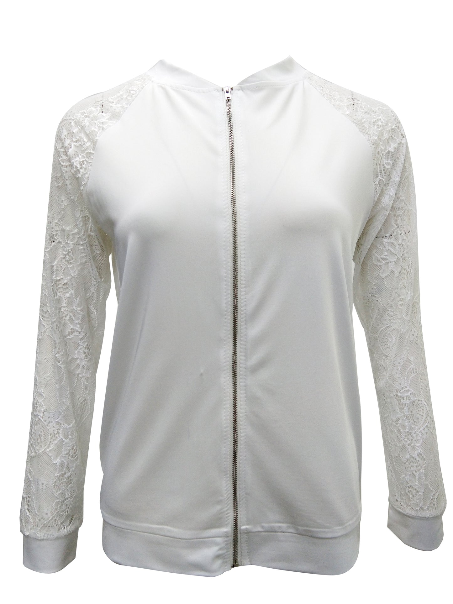 vlovelaw  Solid Zipper Up Raglan Shoulder Jacket, Casual Long Lace Sleeve Jacket For Spring & Fall, Women's Clothing