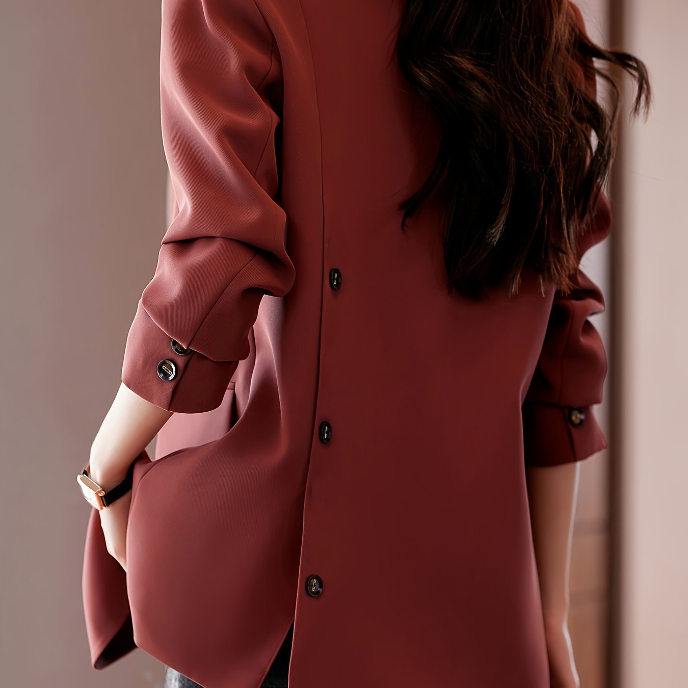 vlovelaw Notched Collar Button Front Blazer, Elegant Long Sleeve Blazer For Office & Work, Women's Clothing