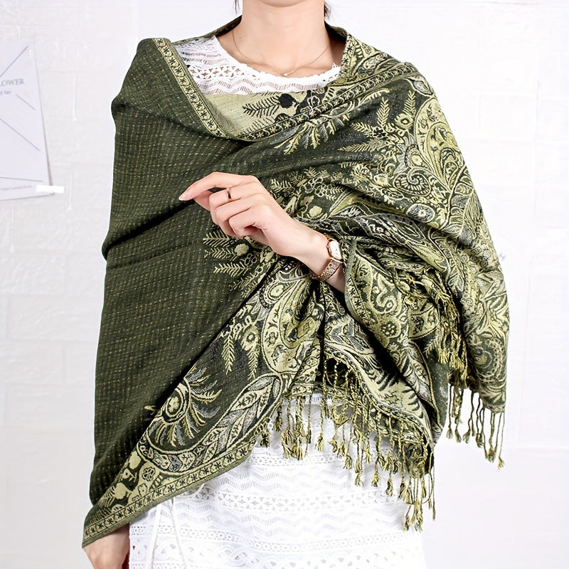 Ultra-Soft Bohemian Paisley Shawl Scarf - Premium Jacquard Weave with Fashionable Tassels - Windproof Wrap for Women