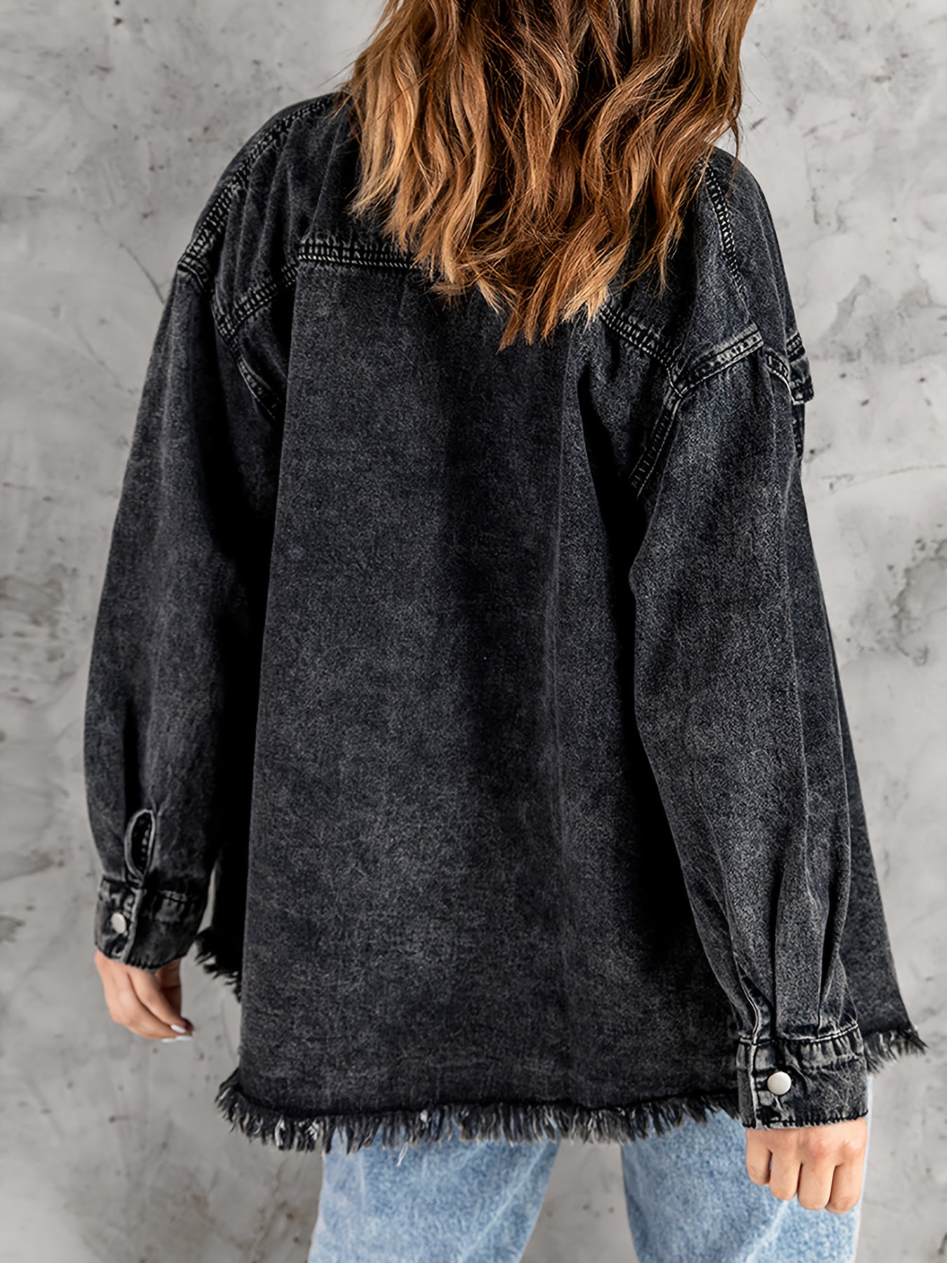 Plain Raw Hem Lapel Denim Coat, Long Sleeves Non-Stretch Denim Jacket, Women's Denim Clothing