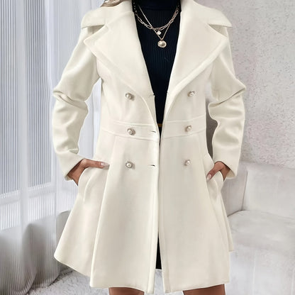 vlovelaw  Double-breasted Flare Coat, Elegant Notched Collar Long Sleeve Blazer For Fall & Winter, Women's Clothing