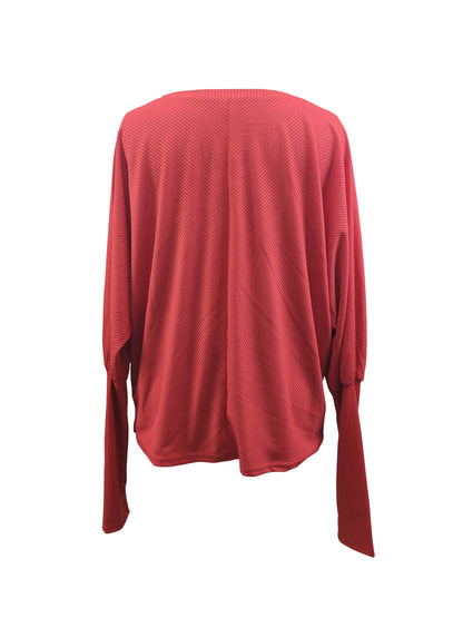 Solid V Neck T-Shirt, Casual Long Sleeve Top For Spring & Fall, Women's Clothing