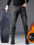 vlovelawMen's Stylish Comfy Solid Denim Trousers With Pockets, Causal Breathable Slim-fit Jeans For City Walk Street Hanging Outdoor Activities