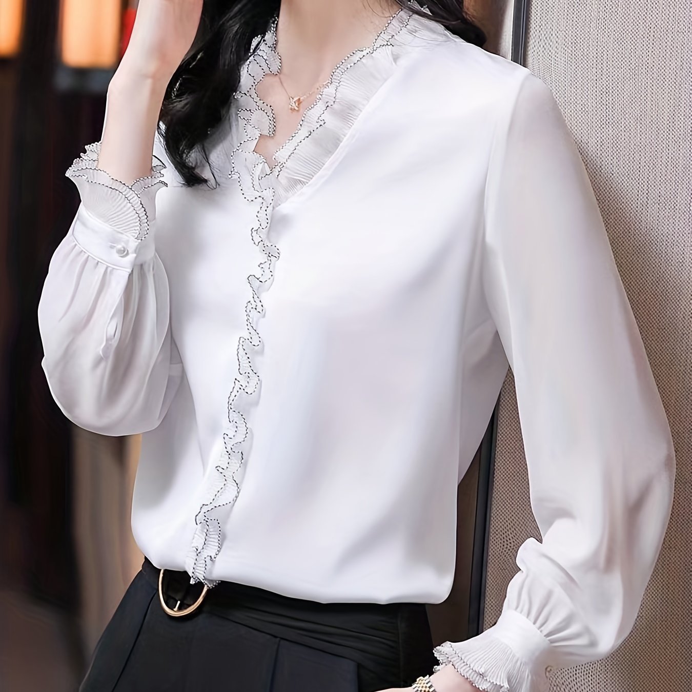 Long Sleeve Blouse, Elegant Casual Top, Women's Clothing