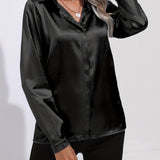 vlovelawElegant Satin Blouse, Collar Long Sleeve Work Blouse, Women's Clothing