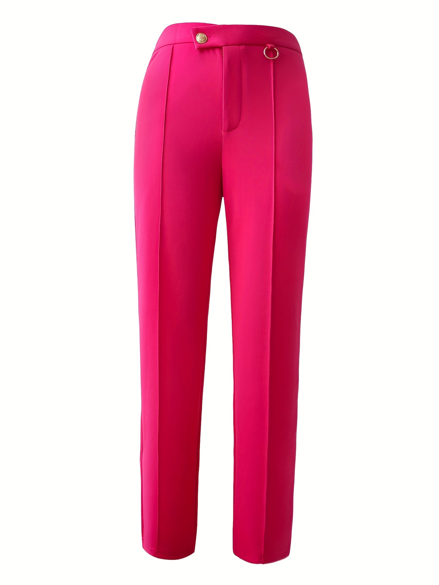 Solid Pintuck Straight Leg Pants, Casual Asymmetrical High Waist Pants, Women's Clothing