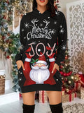 vlovelaw  Christmas Print Casual Hoodie Dress Long Sleeve Hooded Dress