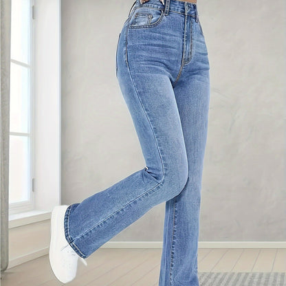 vlovelaw  High Stretch Washed Straight Jeans, Slant Pockets High Waist Denim Pants, Women's Denim Jeans & Clothing