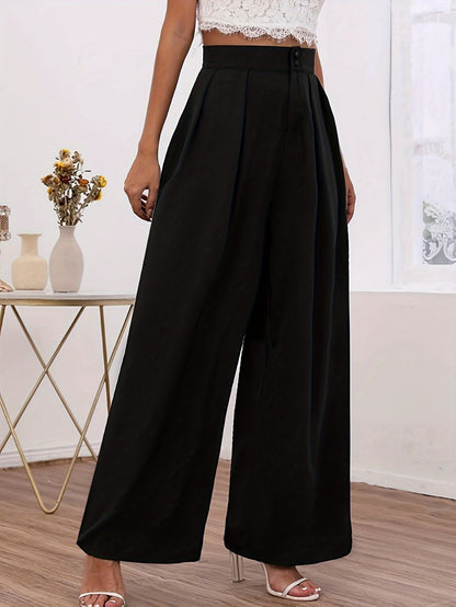 Solid Color Wide Leg Pants, Casual High Waist Loose Pants, Women's Clothing