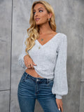 vlovelaw  Ribbed V Neck T-shirt, Elegant Long Sleeve Top For Spring & Fall, Women's Clothing