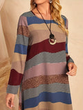 vlovelaw  Striped Crew Neck Dress, Elegant Long Sleeve Dress For Spring & Fall, Women's Clothing