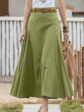 vlovelaw Plus Size Casual Skirt, Women's Plus Solid Stitching High Rise Swing Maxi Skirt Without Belt