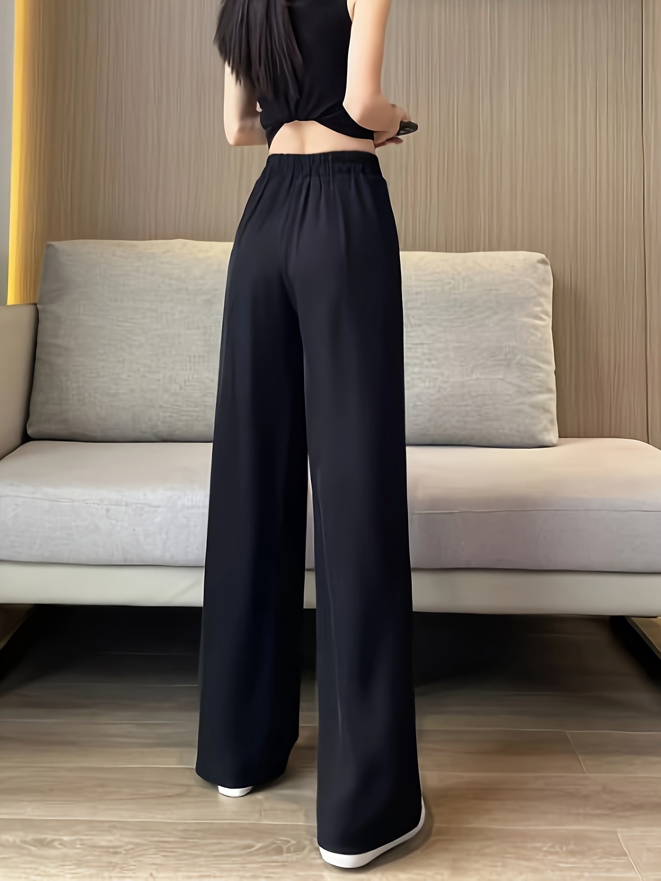 Solid High Waist Pants, Casual Straight Leg Pants, Women's Clothing