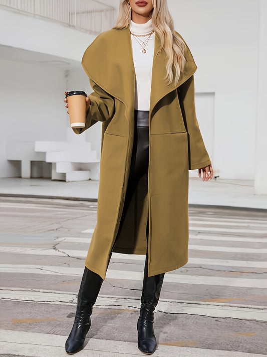 Waterfall Collar Mid Length Coat, Elegant Open Front Long Sleeve Outerwear, Women's Clothing