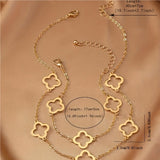 Elegant & Classic Style Matching Set, Fashionable Commuter Golden Necklace And Bracelet With Clover Charms