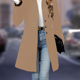 Solid Button Front Tunic Overcoat, Elegant Long Sleeve Winter Outwear, Women's Clothing