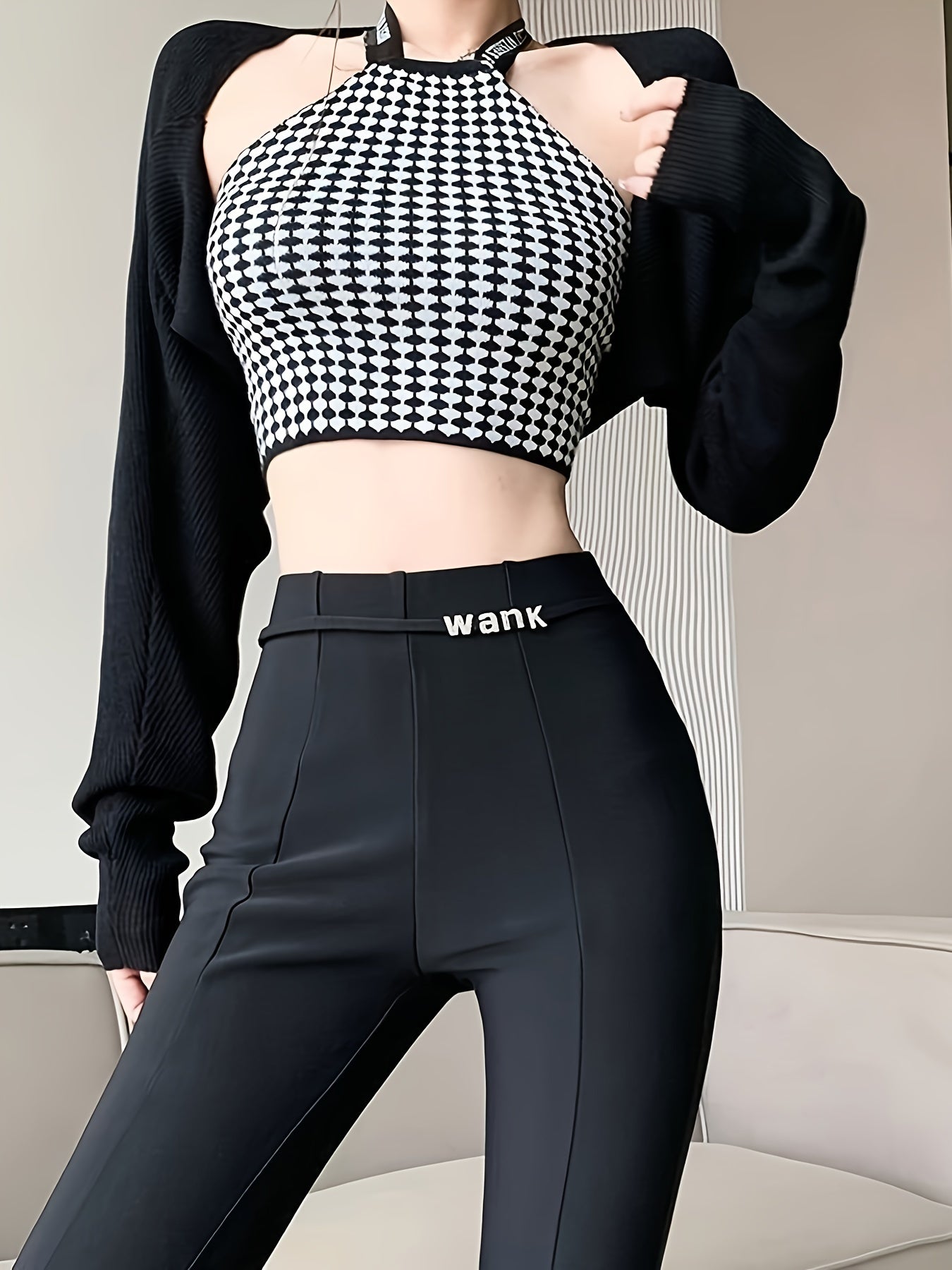 vlovelaw  Letter Print Flare Leg Pants, Casual High Waist Split Pants, Women's Clothing