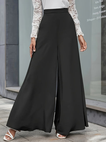 vlovelaw  Solid High Waist Wide Leg Pants, Casual Floor Length Slant Pocket Pants, Women's Clothing