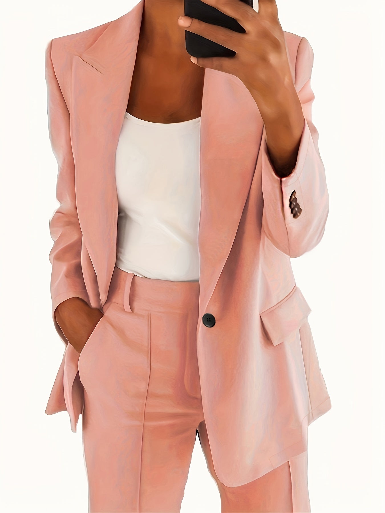 vlovelaw  Solid Lapel Pocket Blazer, Elegant Long Sleeve Blazer For Spring & Fall, Women's Clothing