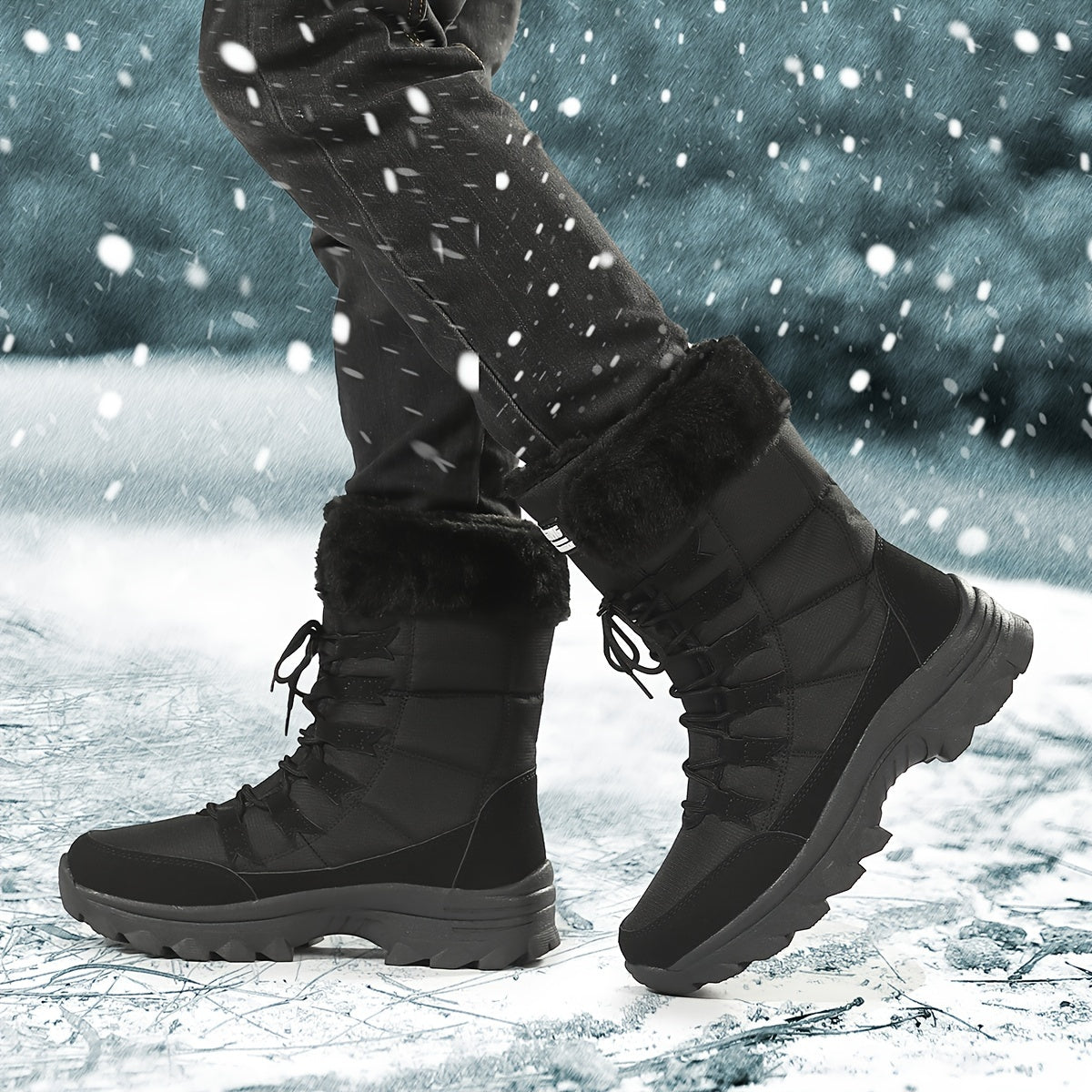 Men's Trendy High Top Snow Boots With Warm Plush Lining, Comfy Non Slip Lace Up Shoes For Men's Outdoor Activities