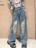 vlovelaw  Girls Vintage High Waist Ripped Jeans Baggy & Casual Style Denim Trousers For Street Going Out