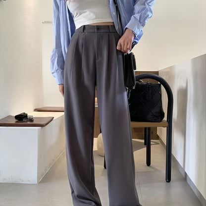 vlovelaw  Solid High Waist Draped Long Length Pants, Casual Loose Spring & Autumn Pants, Women's Clothing