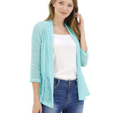 vlovelaw V-neck Mesh Slim Cardigans, Boho Casual 3/4 Sleeve Crochet Crop Cardigan, Women's Clothing