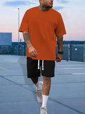 Mens Stylish Comfy Lounge Sets - Trendy Solid Tee & Drawstring Shorts - Ideal for Home & Outdoor, Summer Chill-out Wear