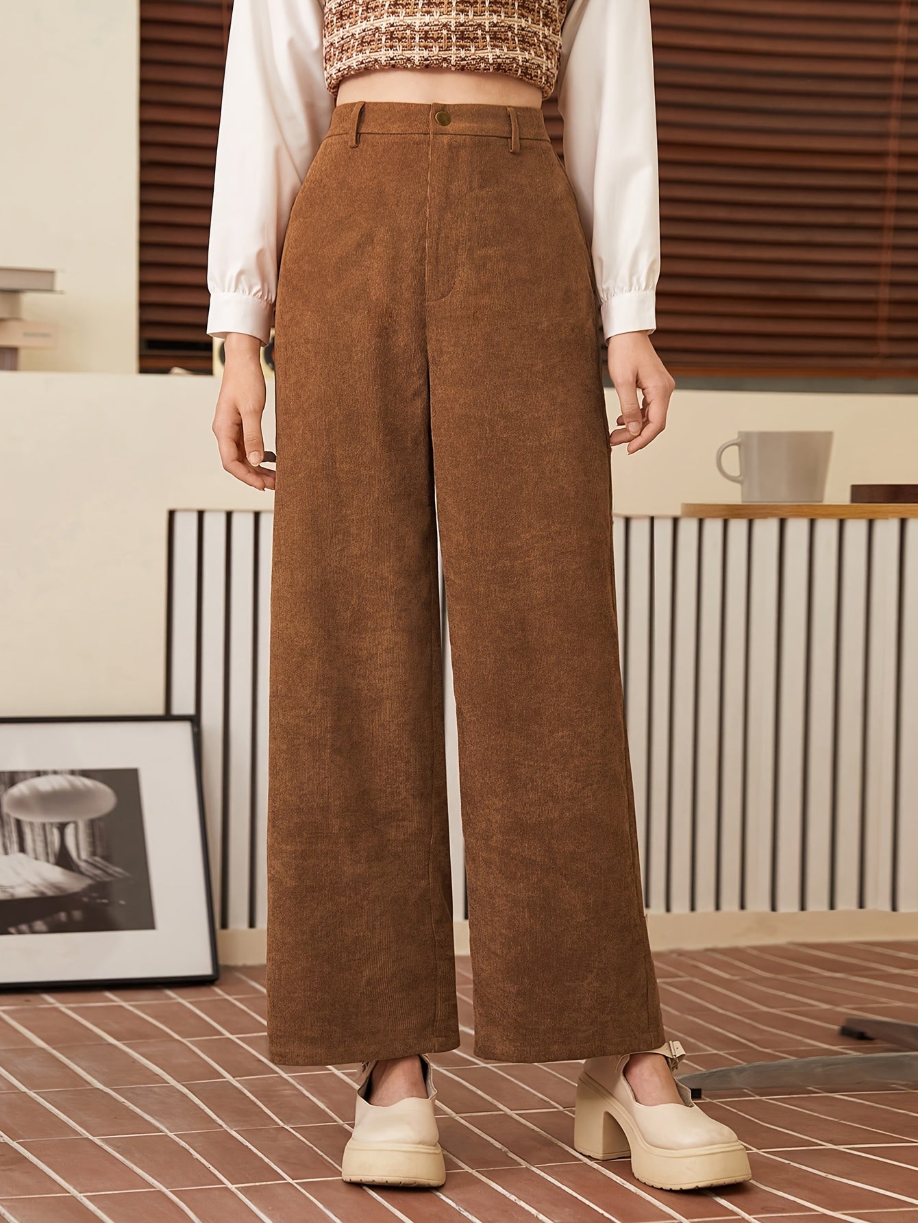 vlovelaw  Solid Color Wide Leg Pants, Casual High Waist Pants For Every Day, Women's Clothing