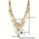 Multi-Layer Tassel Coin Pendant Necklace, Luxury Sexy Style, Golden Metal, Accessory For Women, Adjustable Chain