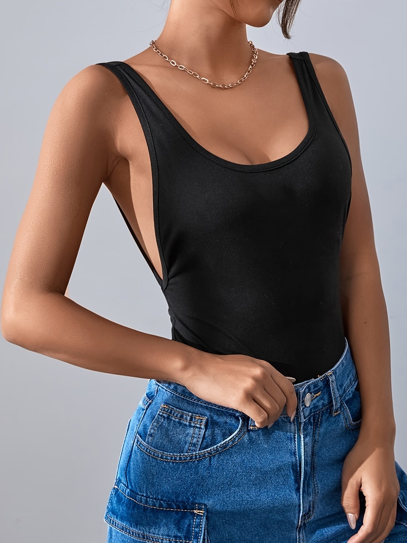 vlovelaw  U Neck Slim Bodysuit, Sexy Sleeveless Casual Bodysuit For Summer & Spring, Women's Clothing