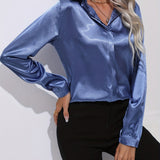 vlovelawElegant Satin Blouse, Collar Long Sleeve Work Blouse, Women's Clothing