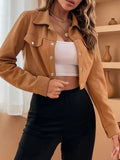 vlovelaw  Solid Button Front Jacket, Casual Crop Long Sleeve Jacket, Women's Clothing