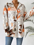 Abstract Graphic Print Shirt, Casual Button Front Long Sleeve Shirt, Women's Clothing